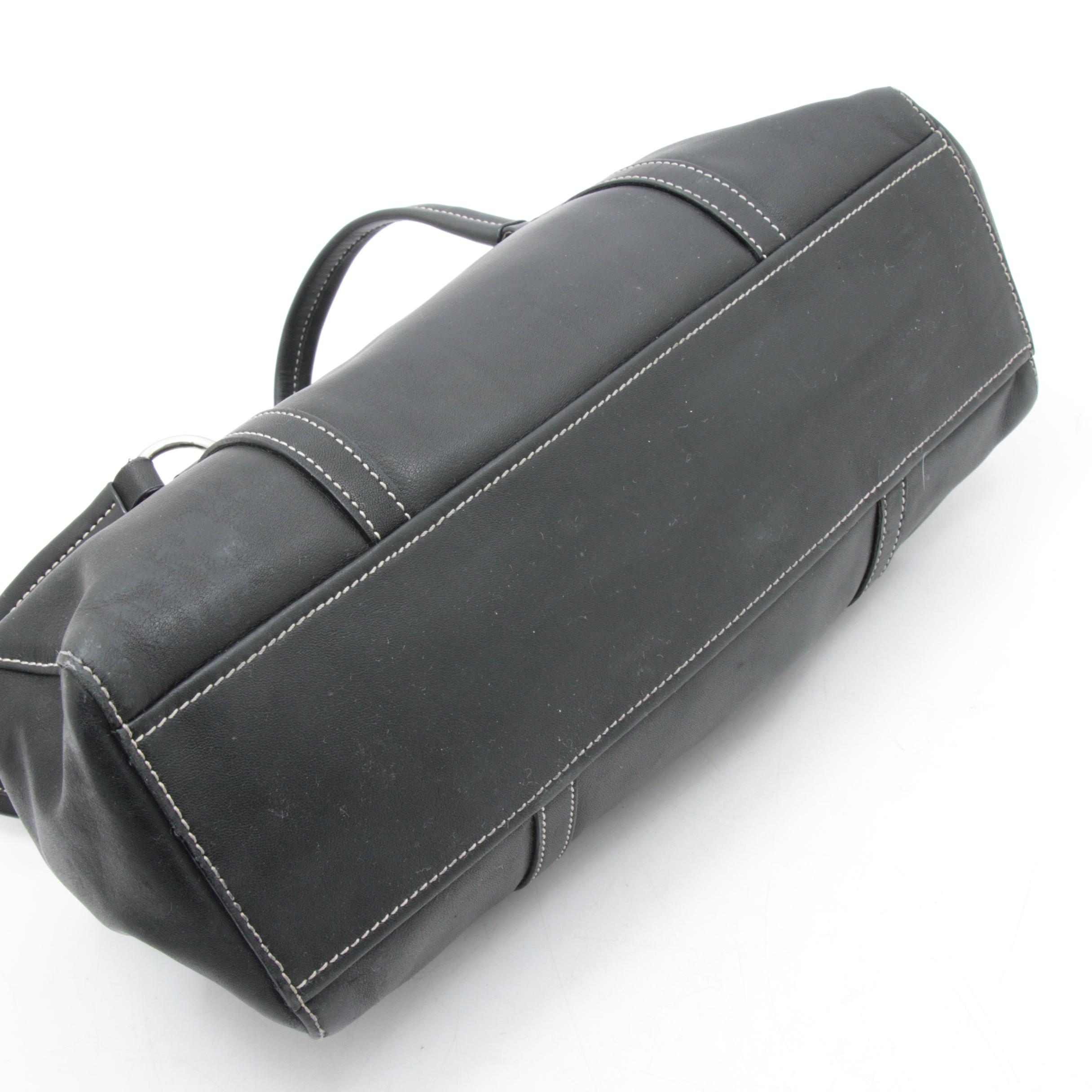 Prada Black Leather Top Handle Satchel with Contrast Stitching