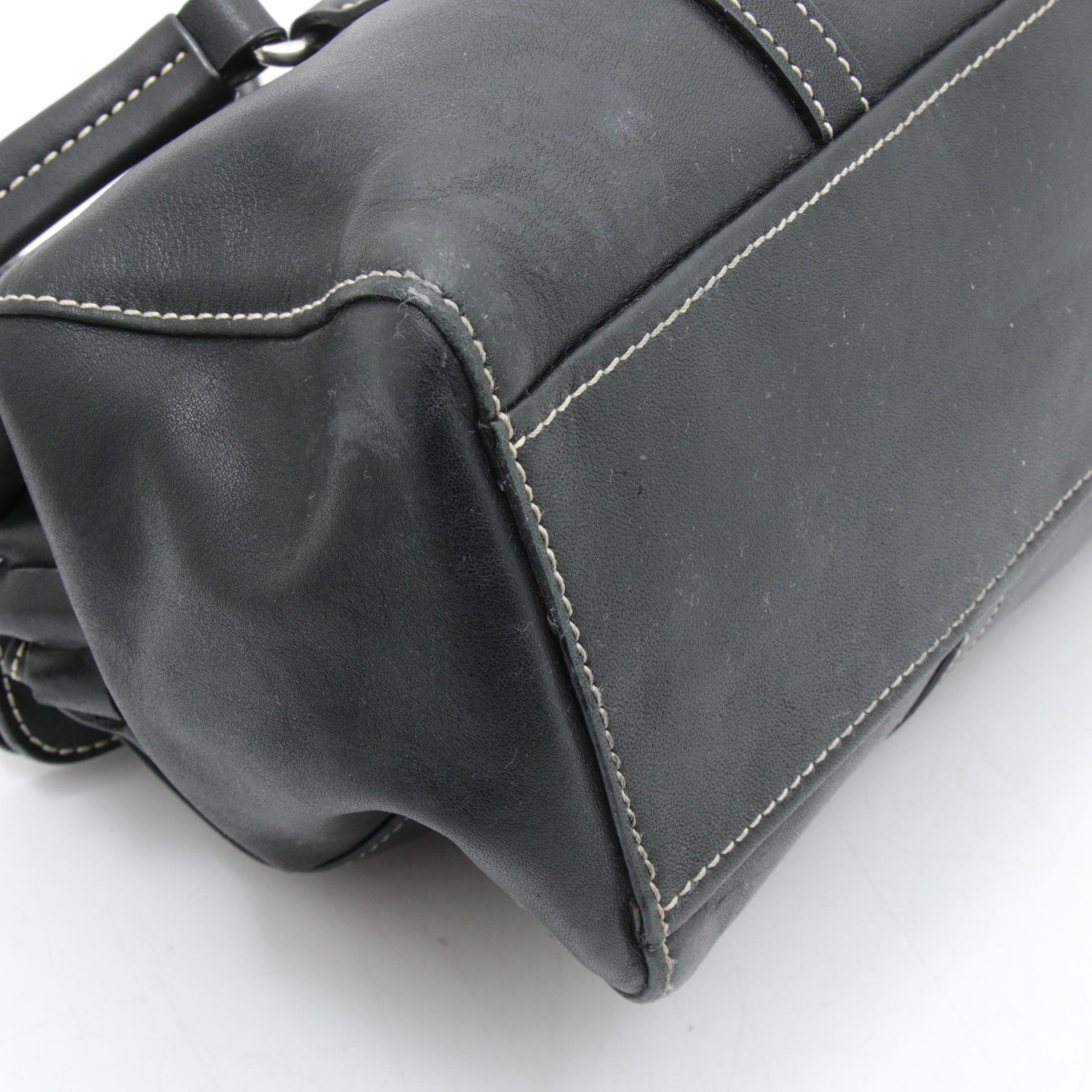 Prada Black Leather Top Handle Satchel with Contrast Stitching