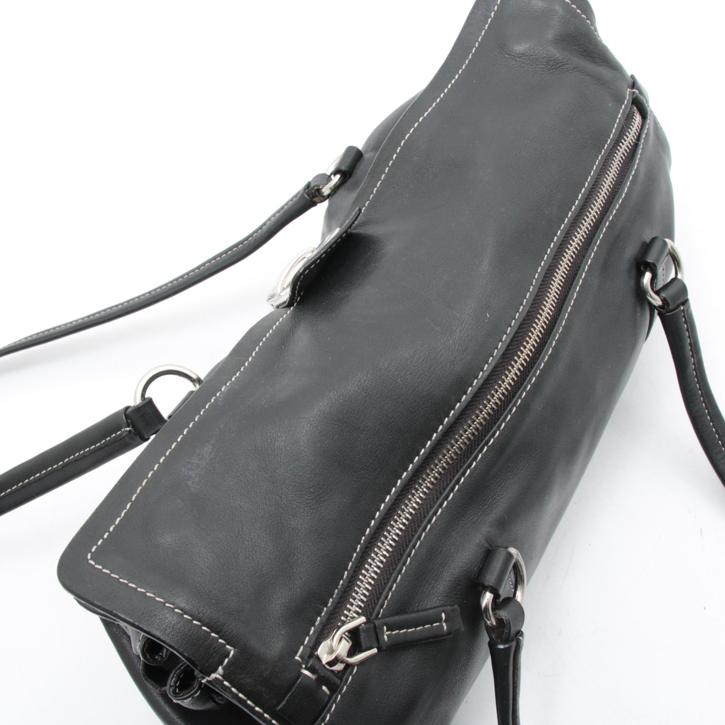 Prada Black Leather Top Handle Satchel with Contrast Stitching