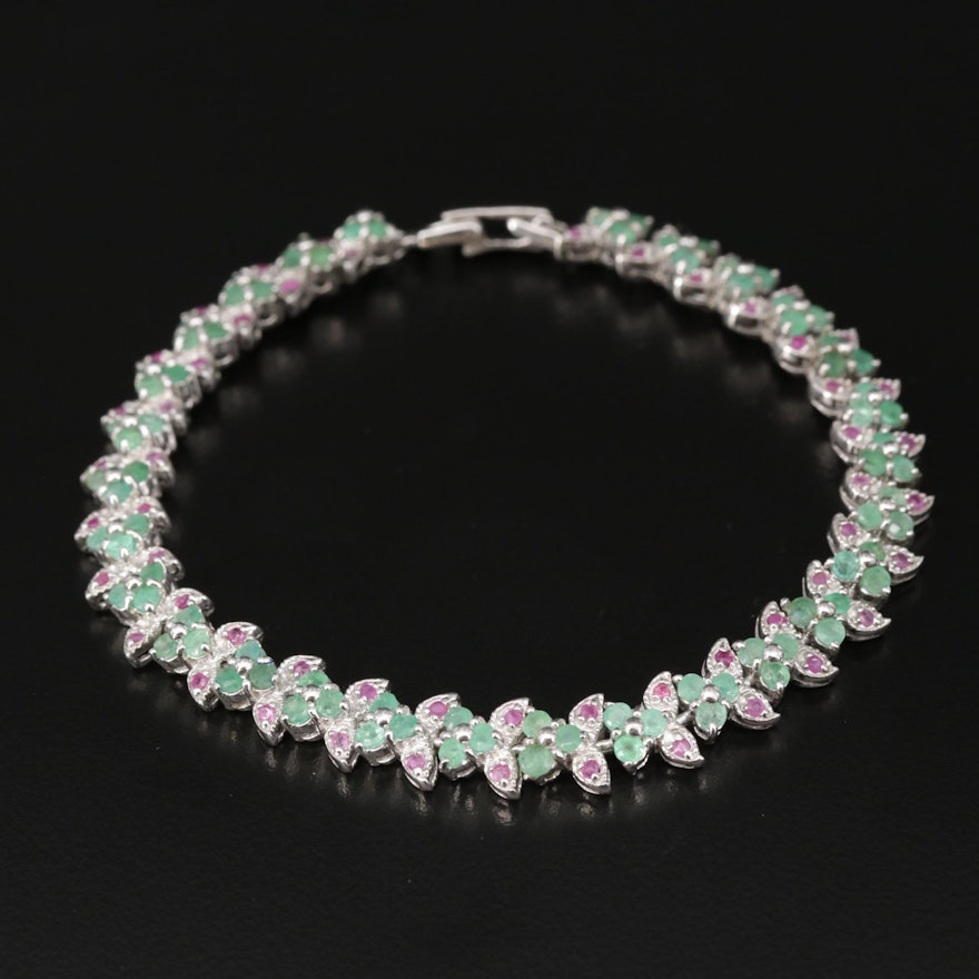 Sterling Silver Emerald and Ruby Bracelet