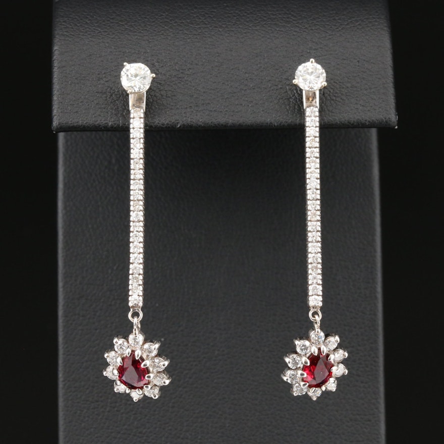 14K White Gold 1.83 CTW Diamond and Ruby Stud Earrings and Jackets