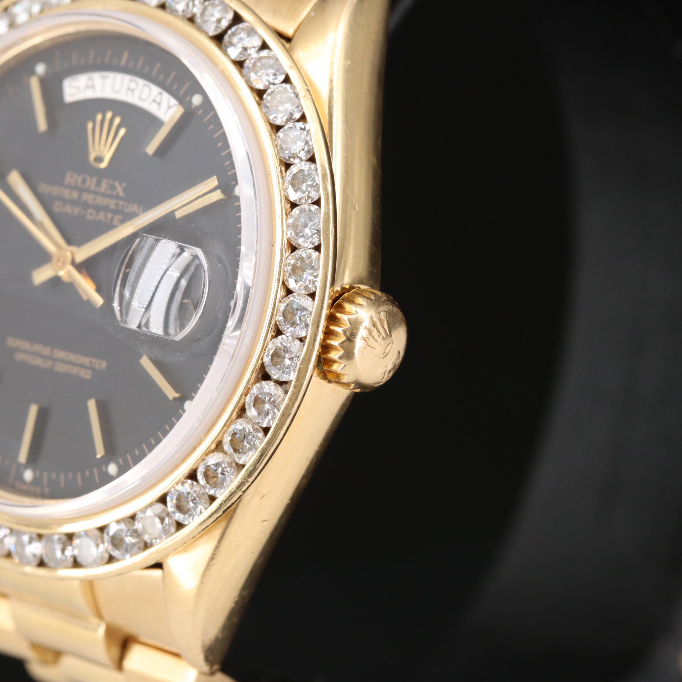 Vintage Rolex Day-Date 18K Gold and 2.66 CTW Diamond Bezel Watch, 1974