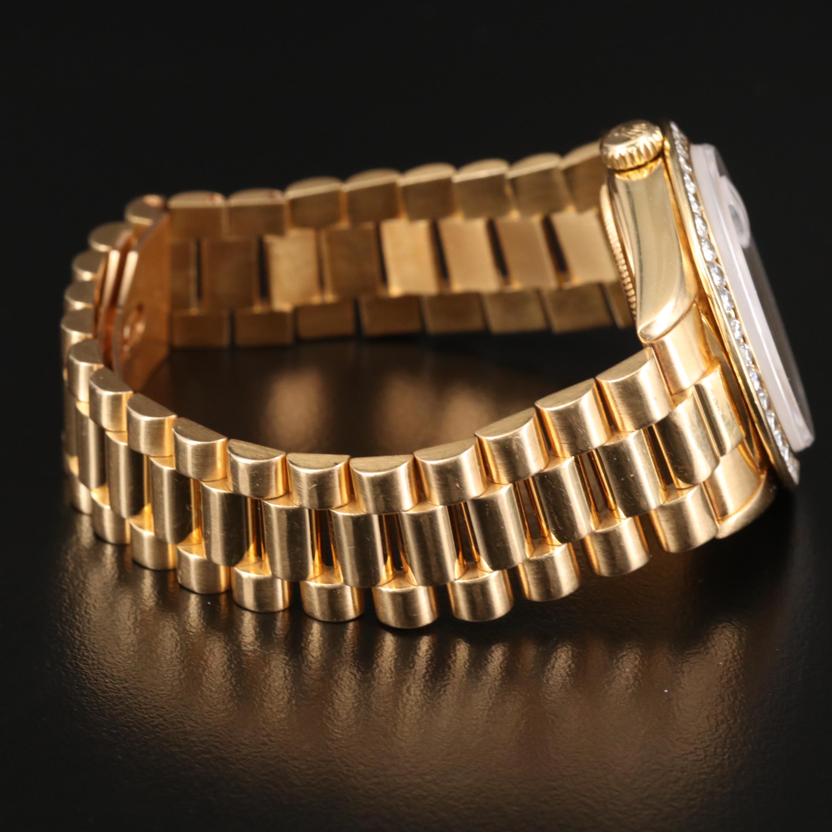 Vintage Rolex Day-Date 18K Gold and 2.66 CTW Diamond Bezel Watch, 1974