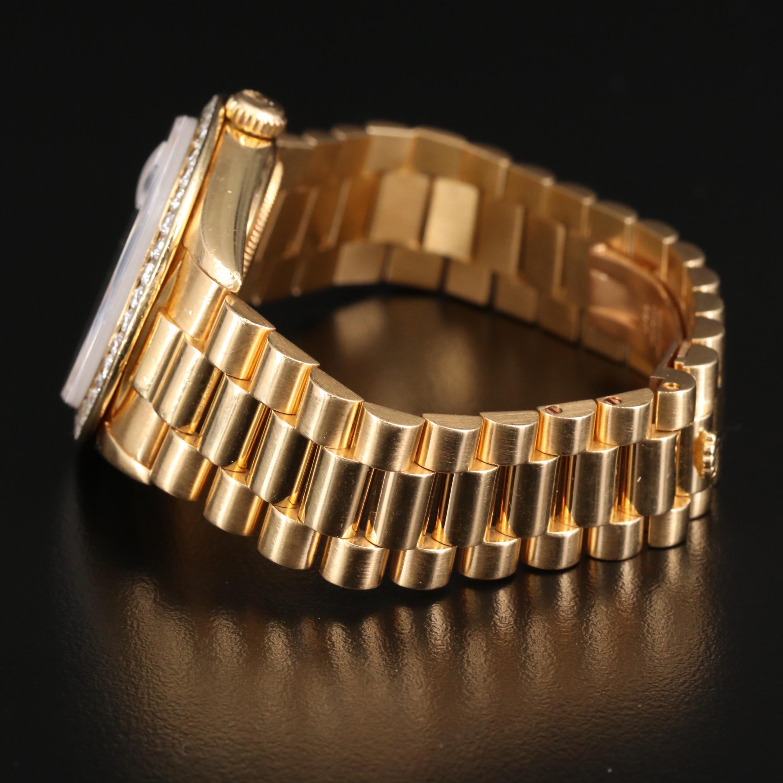 Vintage Rolex Day-Date 18K Gold and 2.66 CTW Diamond Bezel Watch, 1974