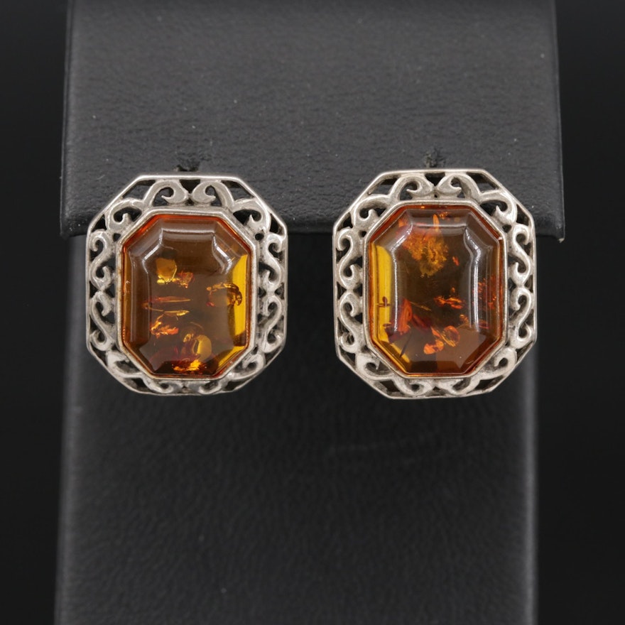 Sterling Silver Amber Drop Earrings