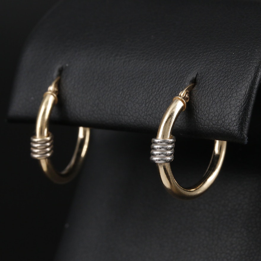 14K Yellow Gold Hoop Earrings with White Gold Accents