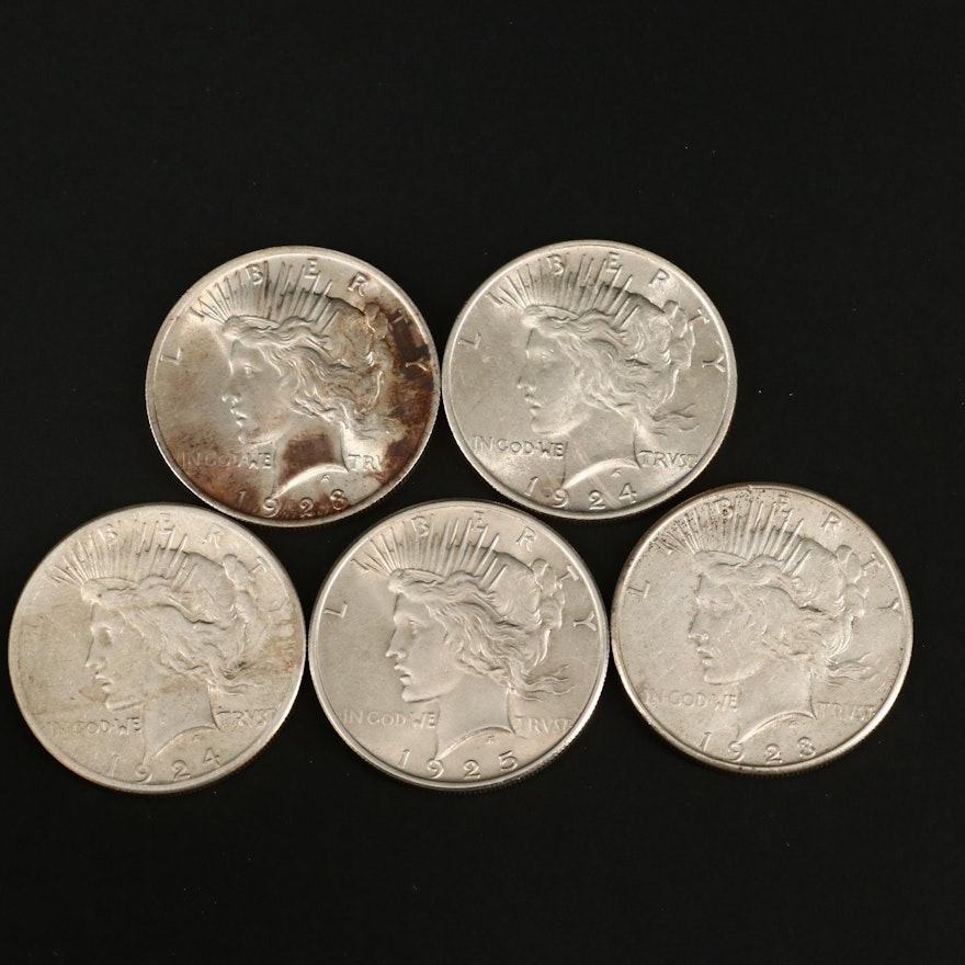 1923, 1923-S, 1924, 1924-S and 1925 Peace Silver Dollars