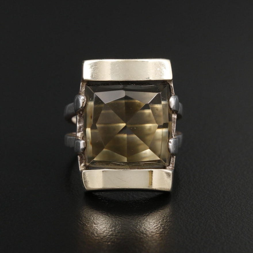 Sterling Silver Smoky Quartz Ring with 18K Yellow Gold Accents