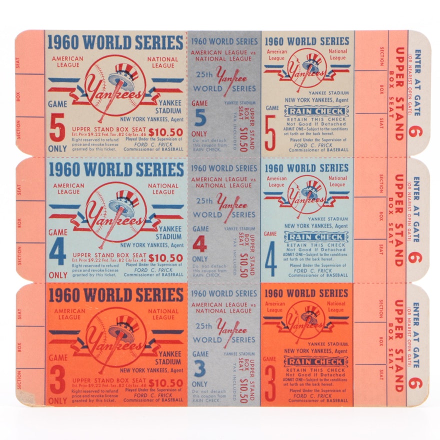 1960 New York Yankees "Proof" World Series Tickets