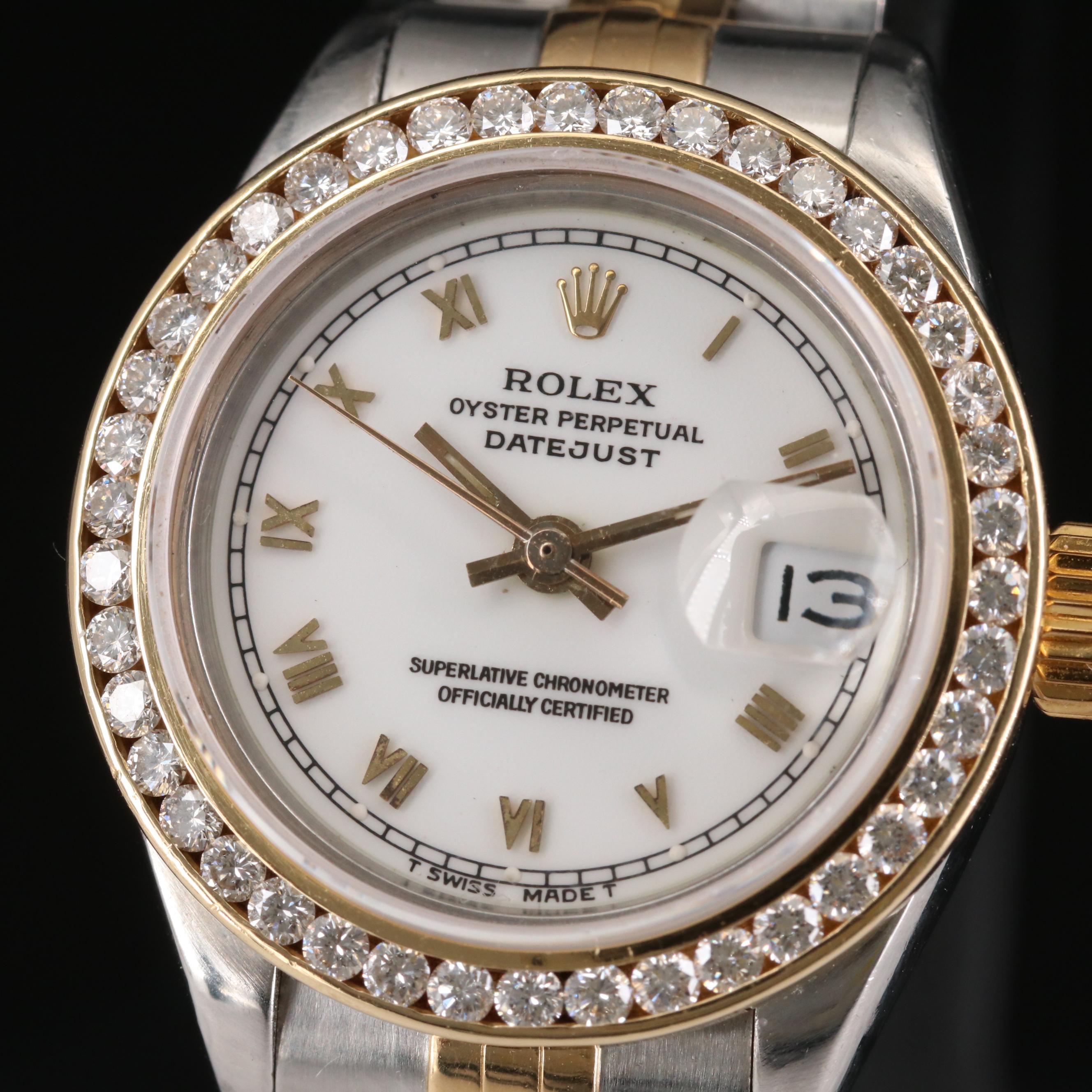 Rolex Datejust 18K Gold and Stainless Steel 1.05 CTW Diamond Bezel Watch, 1978