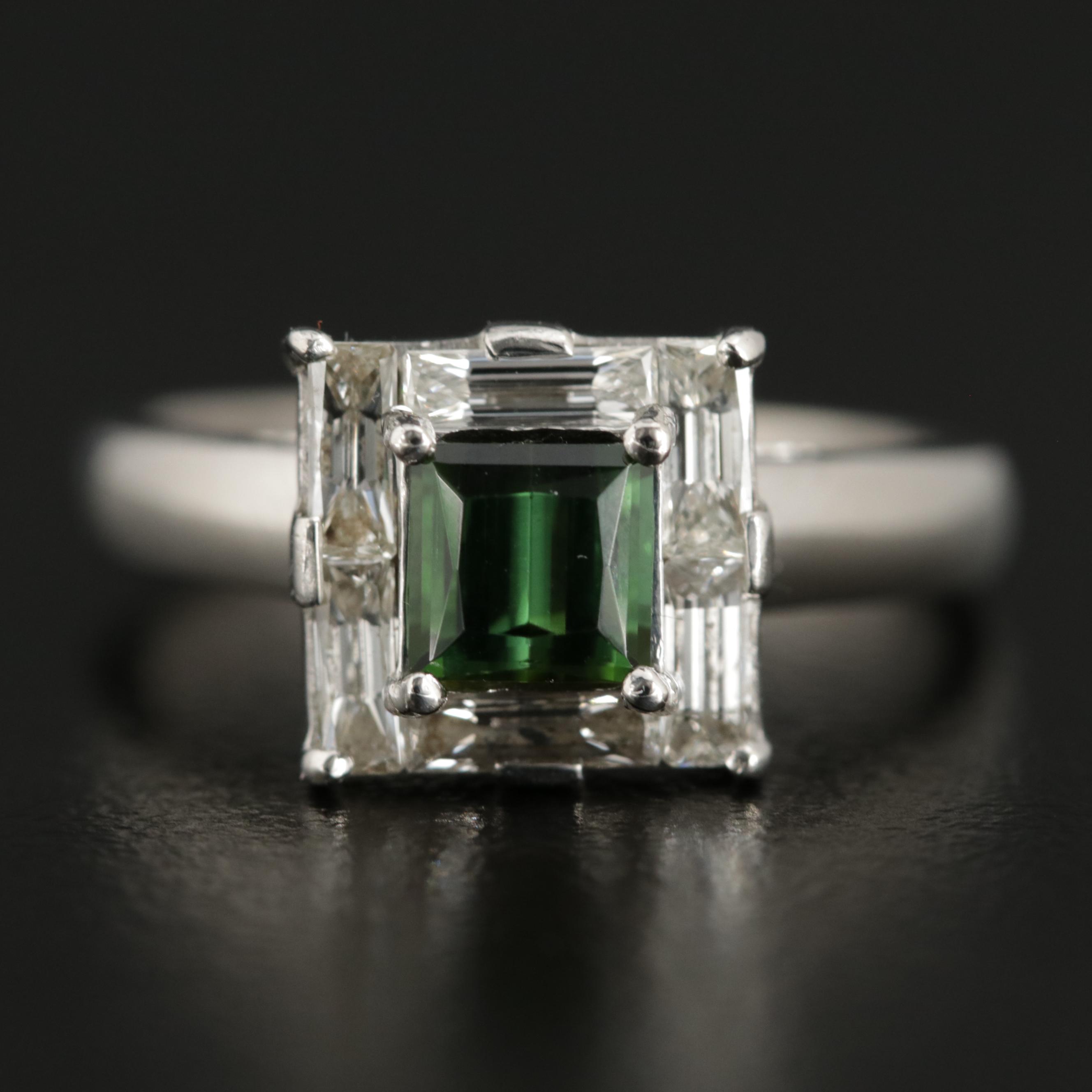 Vintage Bailey Banks and Biddle Co. Platinum Tourmaline and Diamond Ring