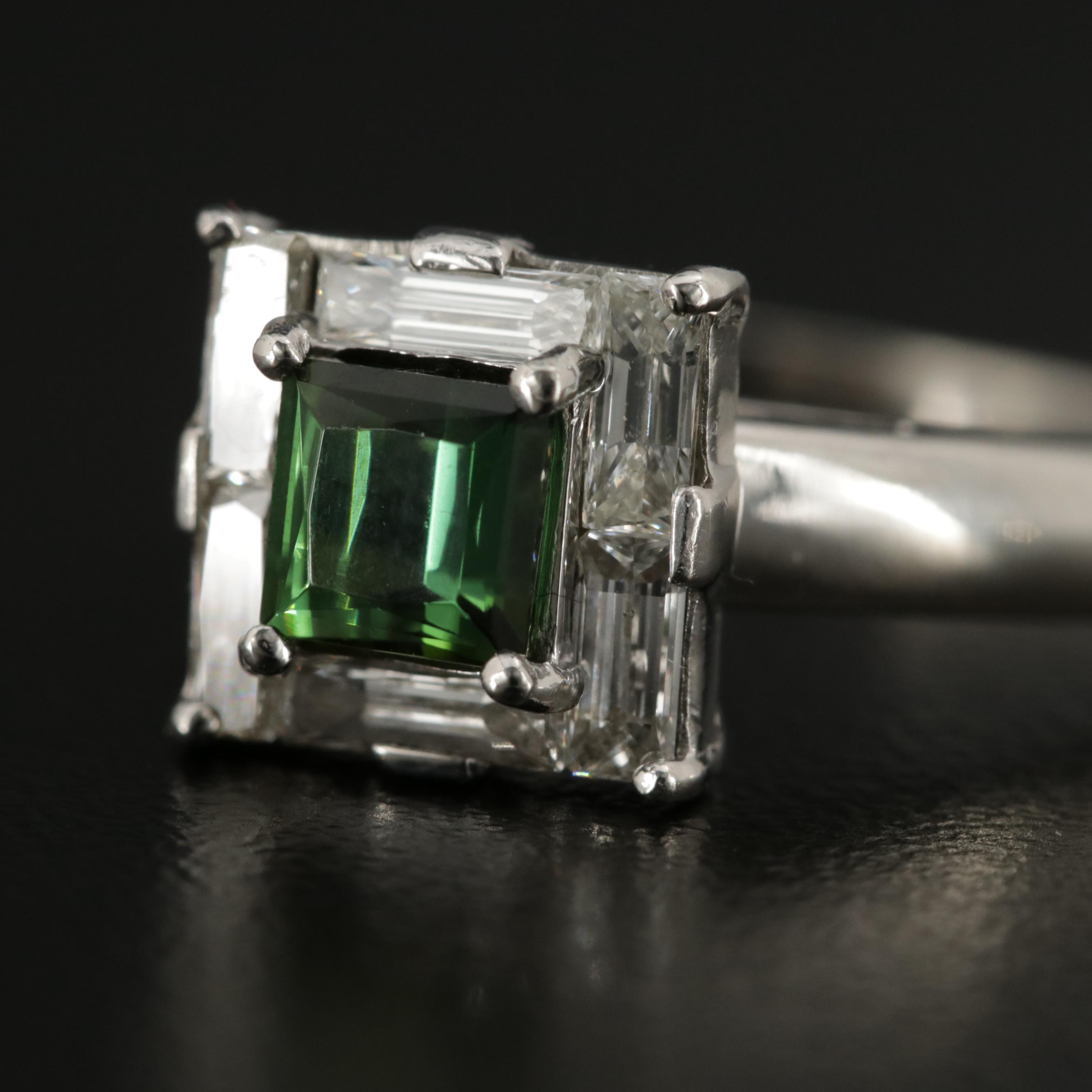 Vintage Bailey Banks and Biddle Co. Platinum Tourmaline and Diamond Ring