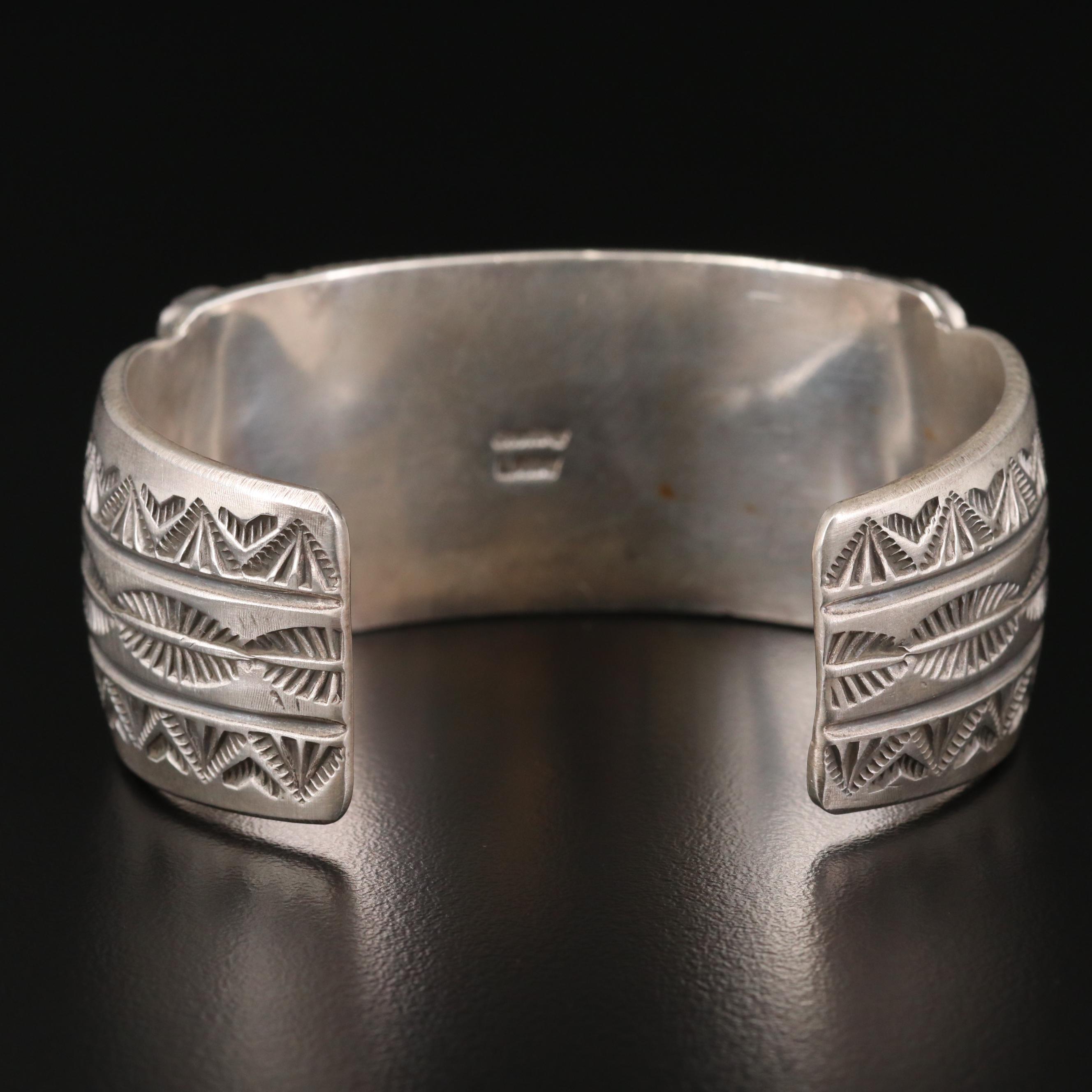 L. Begay Navajo Diné Sterling Silver and Coral Cuff Bracelet