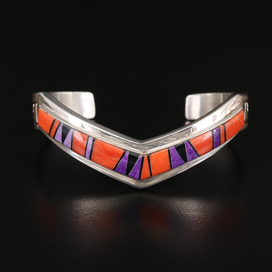 B. G. Mudd Coral and Sugilite Inlaid Sterling Cuff