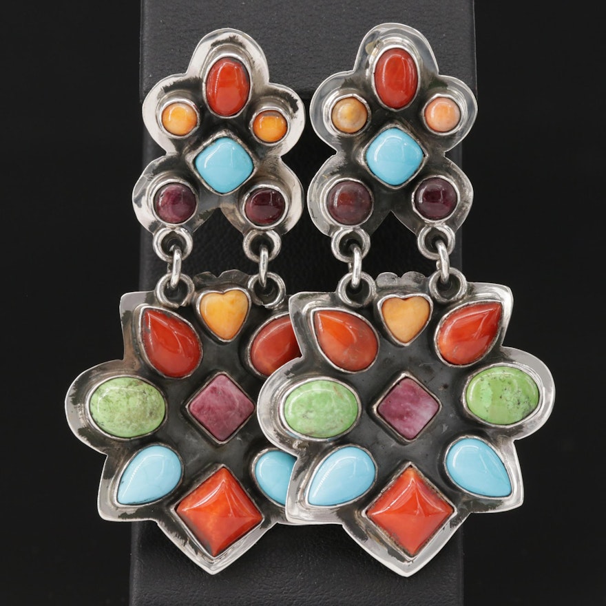 Southwestern Style Sterling Silver, Multi-Colored Gemstone Earrings