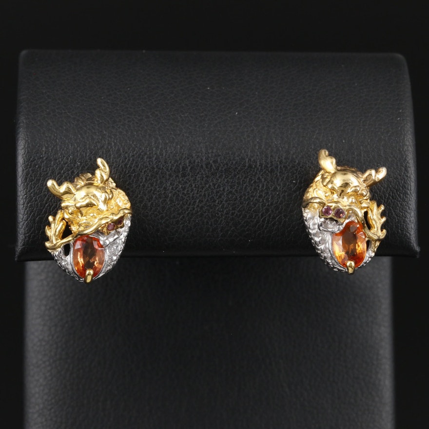 Sterling Sapphire and Rhodolite Garnet Animal Motif Earrings
