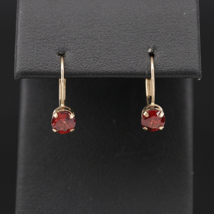 10K Yellow Gold, Garnet, Leverback Stud Earrings