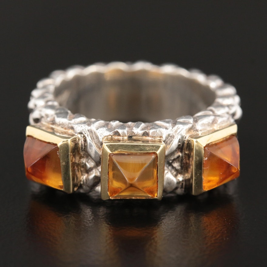 Sterling Silver Citrine Ring with 18K Gold Accents