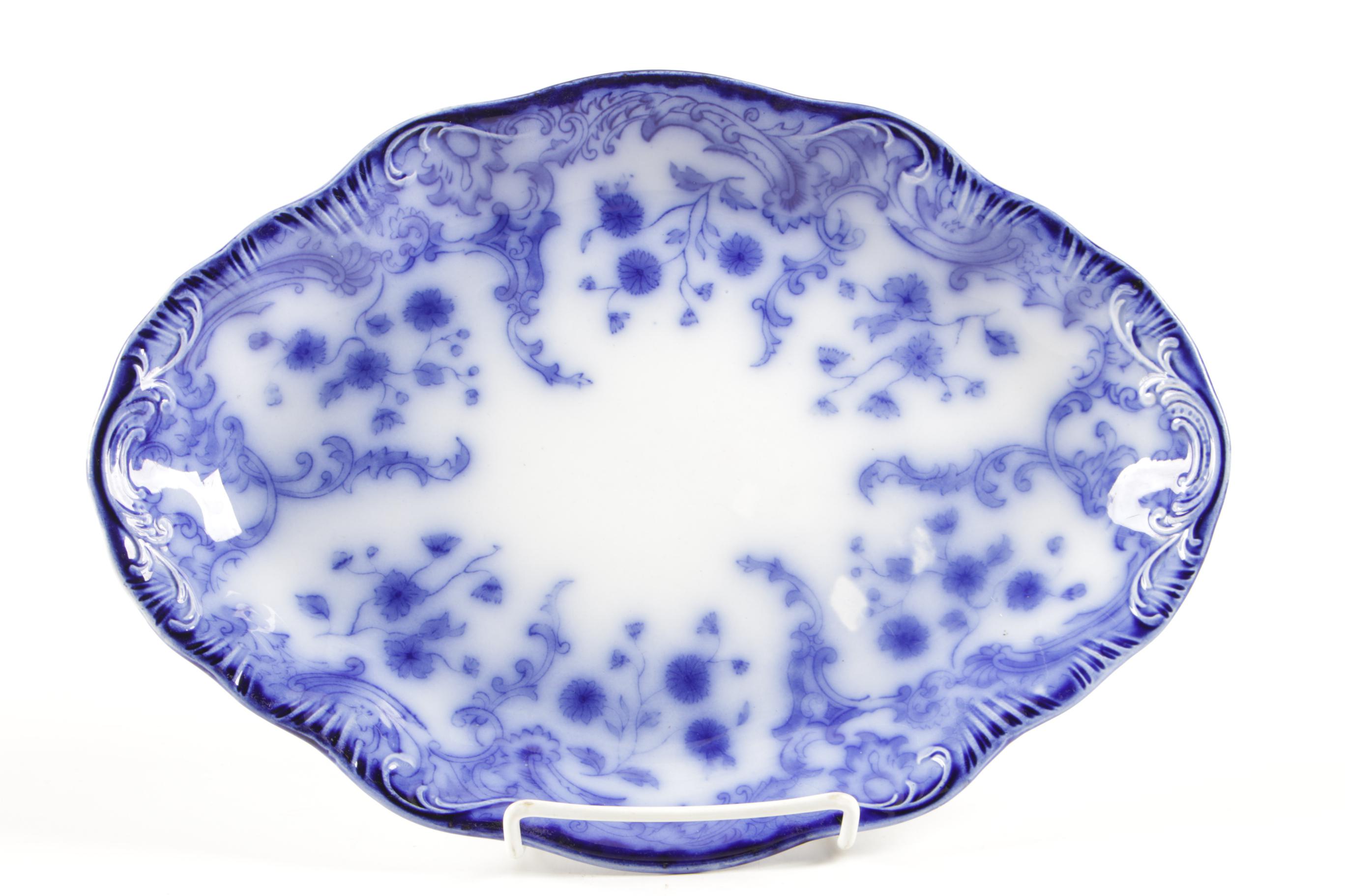 W. H. Grindley "Marie" Flow Blue Platter with Johnson Bros "Argyle" Plates