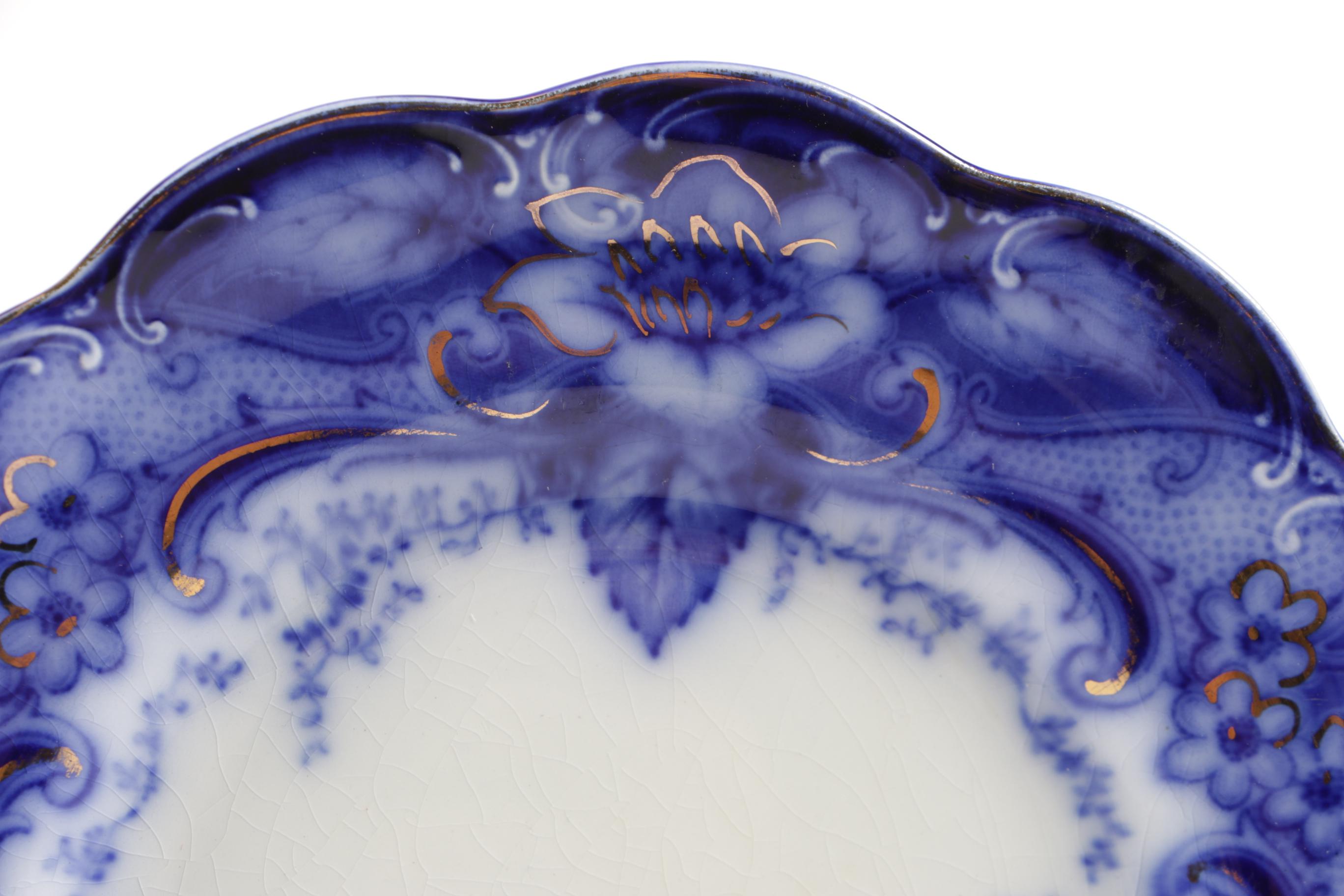 W. H. Grindley "Marie" Flow Blue Platter with Johnson Bros "Argyle" Plates