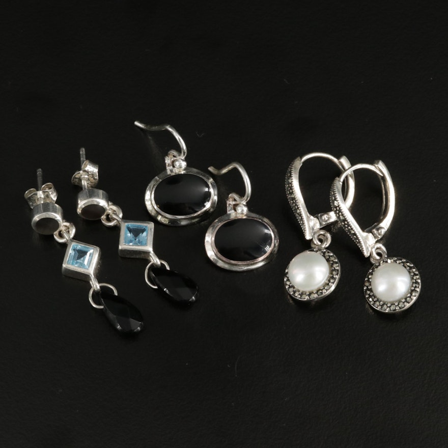 Sterling Silver Earrings Selection Featuring Cultured Pearl and Gemstone Accents