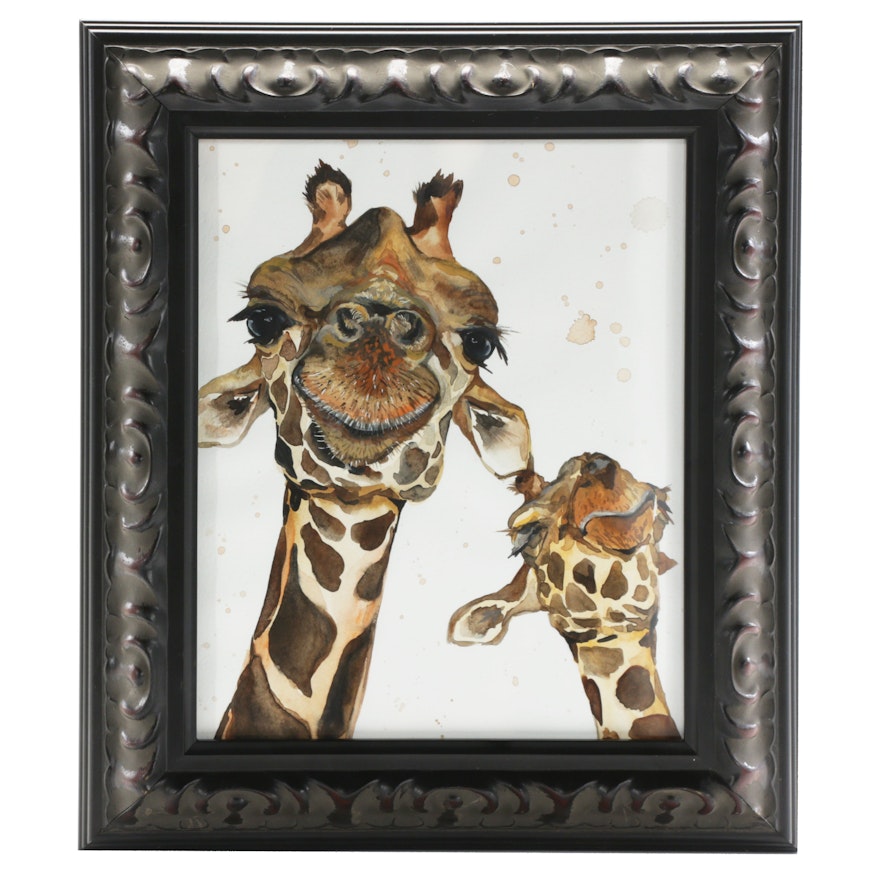 Watercolor Painting of Giraffes