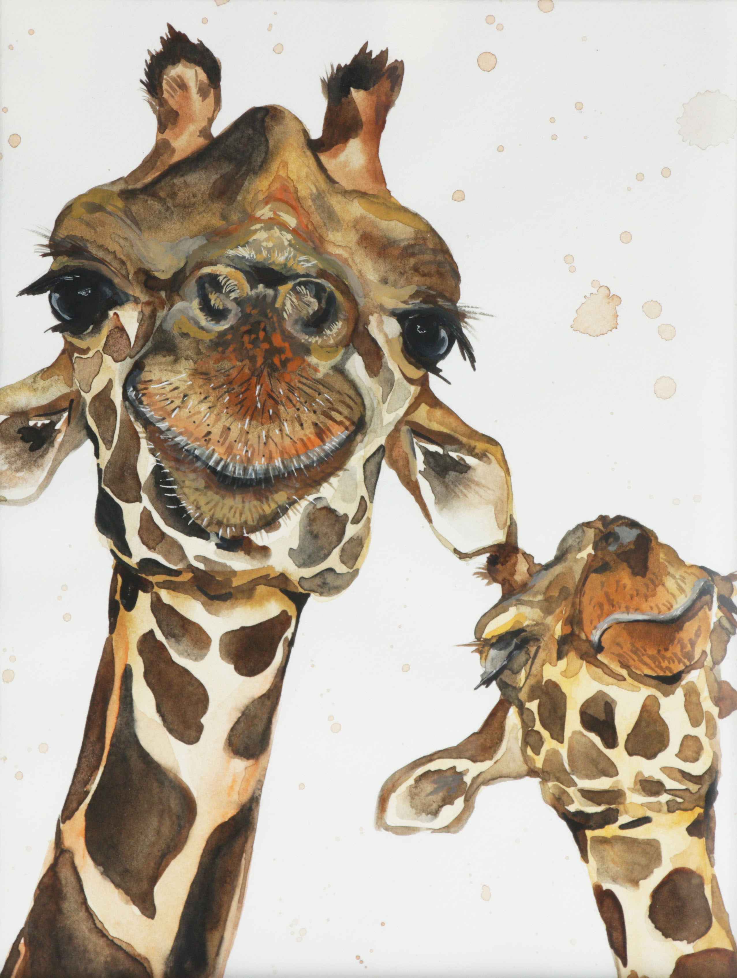Watercolor Painting of Giraffes