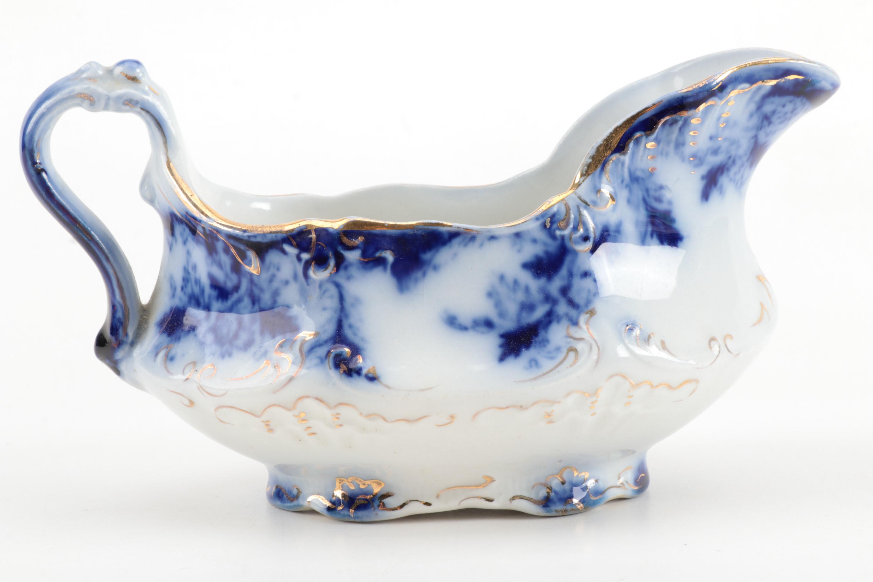 Ford & Sons Ltd "Weir" Flow Blue Gravy Boat with Other Gravy and Butter Pats