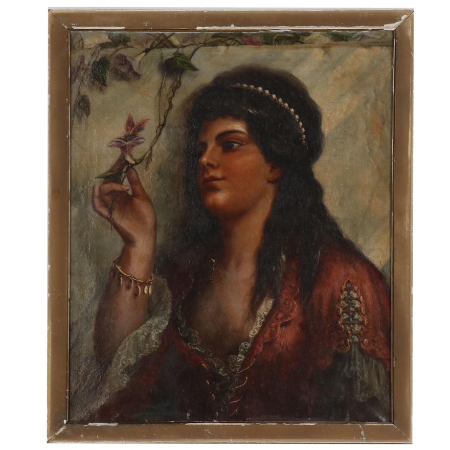 Orientalist Style Romantic Portrait of a Woman, Mid 19th Century