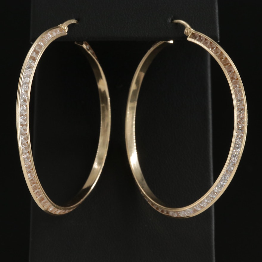 14K Yellow Gold Cubic Zirconia Hoop Earrings