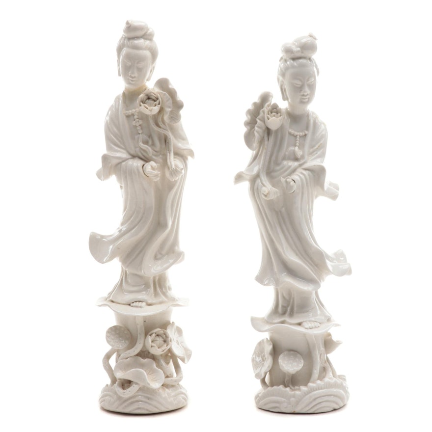 Chinese Blanc de Chine Style Chalkware Guanyin Figurines