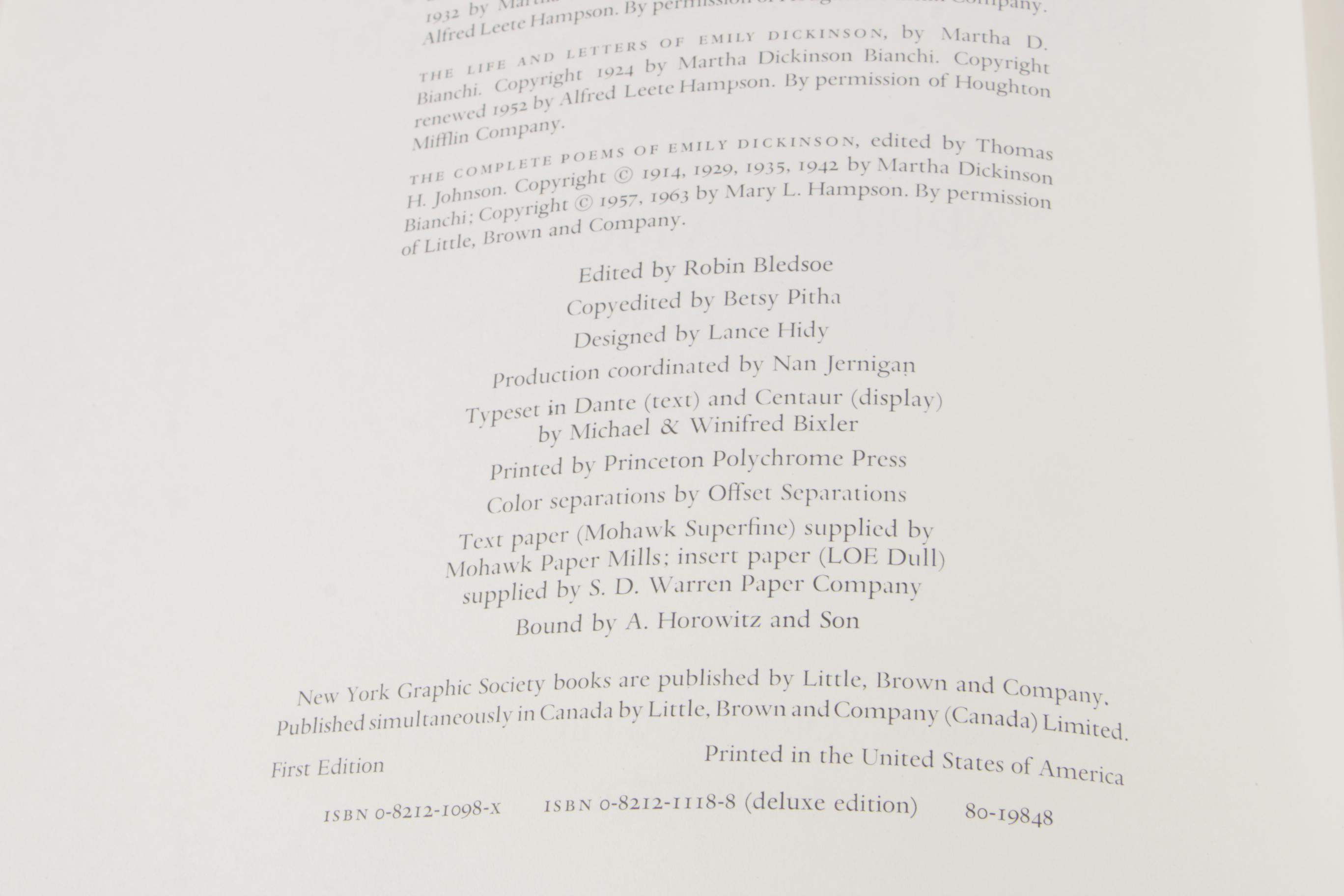 Signed Limited First Edition " Acts of Light, Emily Dickinson",  1980