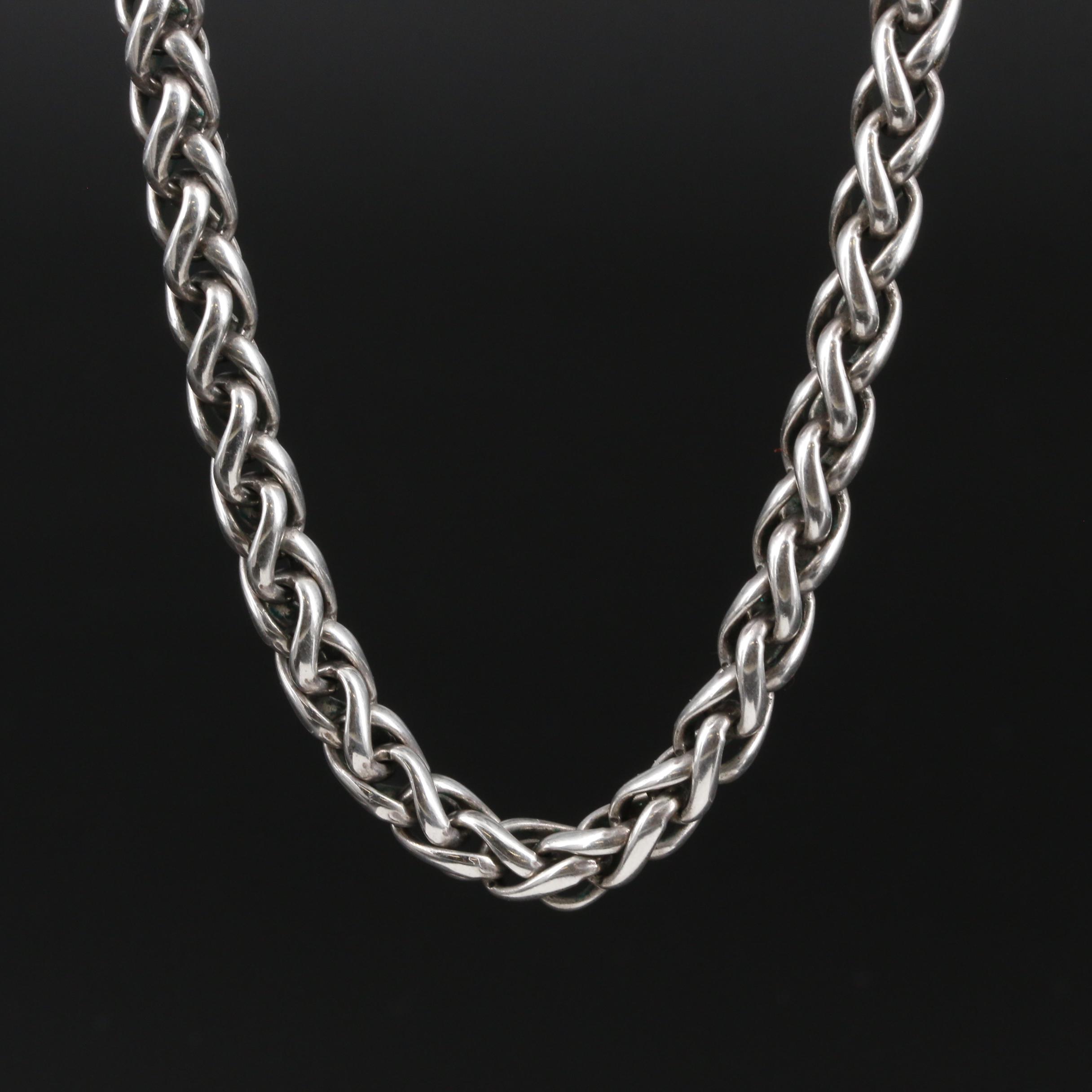 Vintage David Yurman Sterling Wheat Chain Necklace with 14K Gold Accents