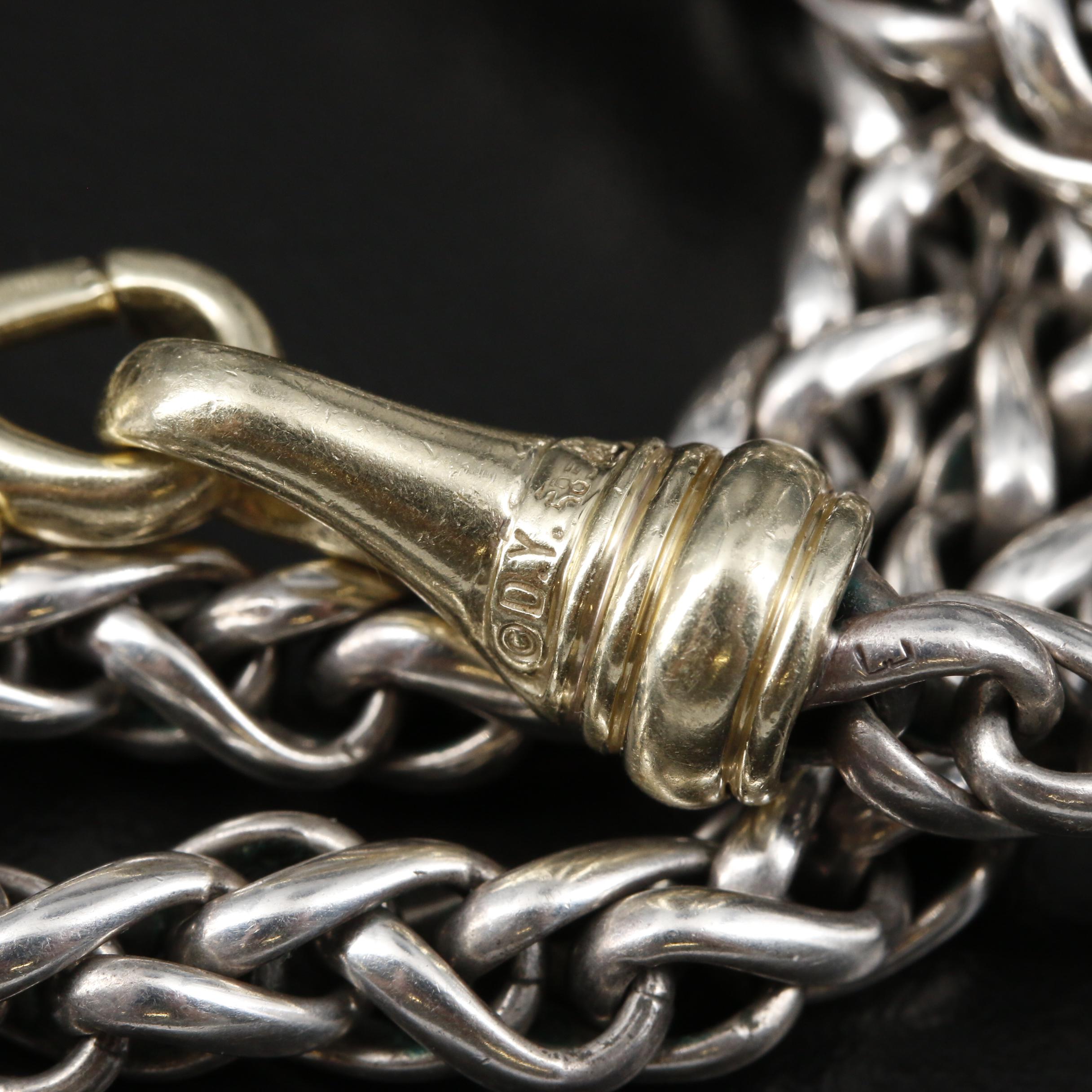 Vintage David Yurman Sterling Wheat Chain Necklace with 14K Gold Accents