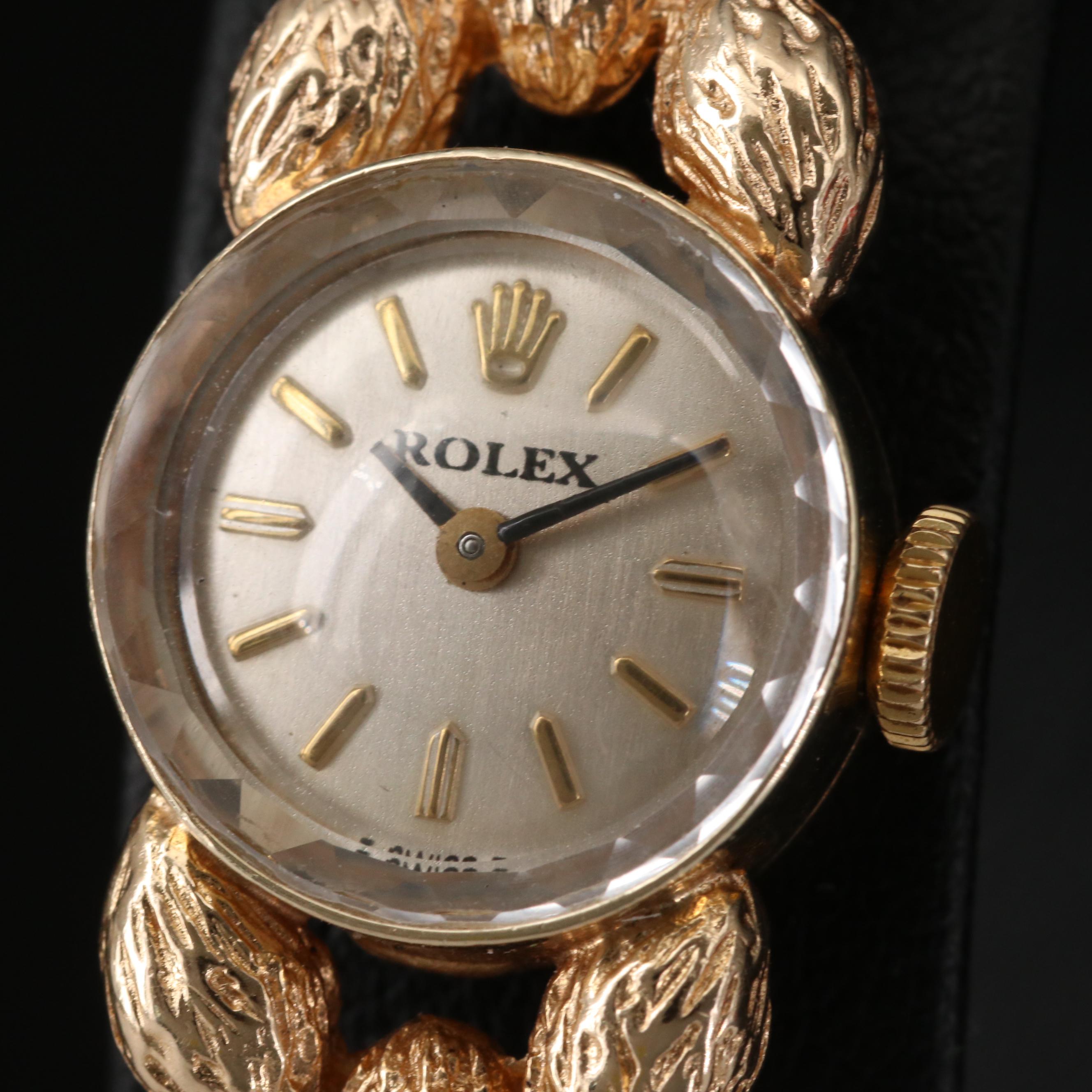 Vintage Rolex Cocktail 14K Gold Stem Wind Watch