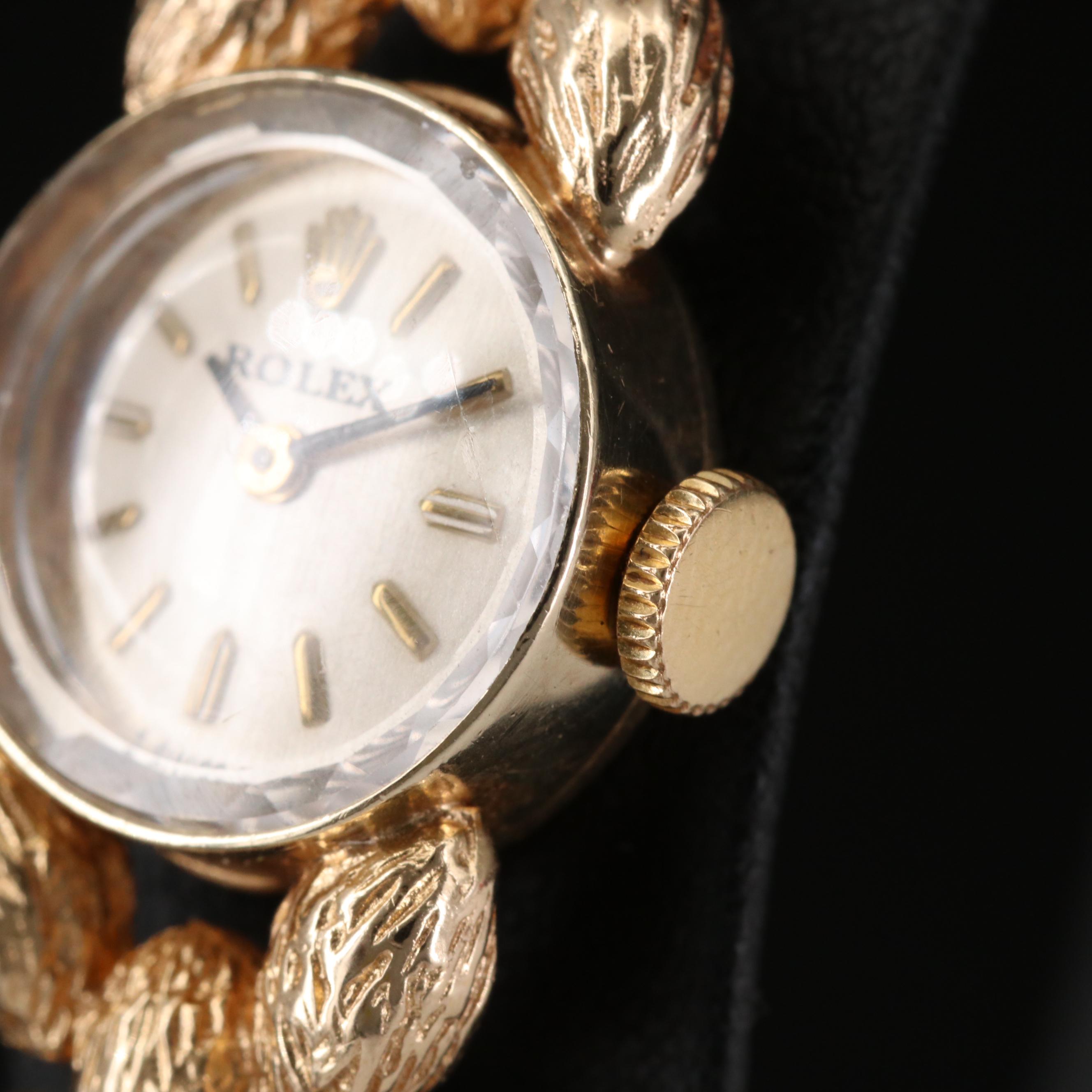 Vintage Rolex Cocktail 14K Gold Stem Wind Watch