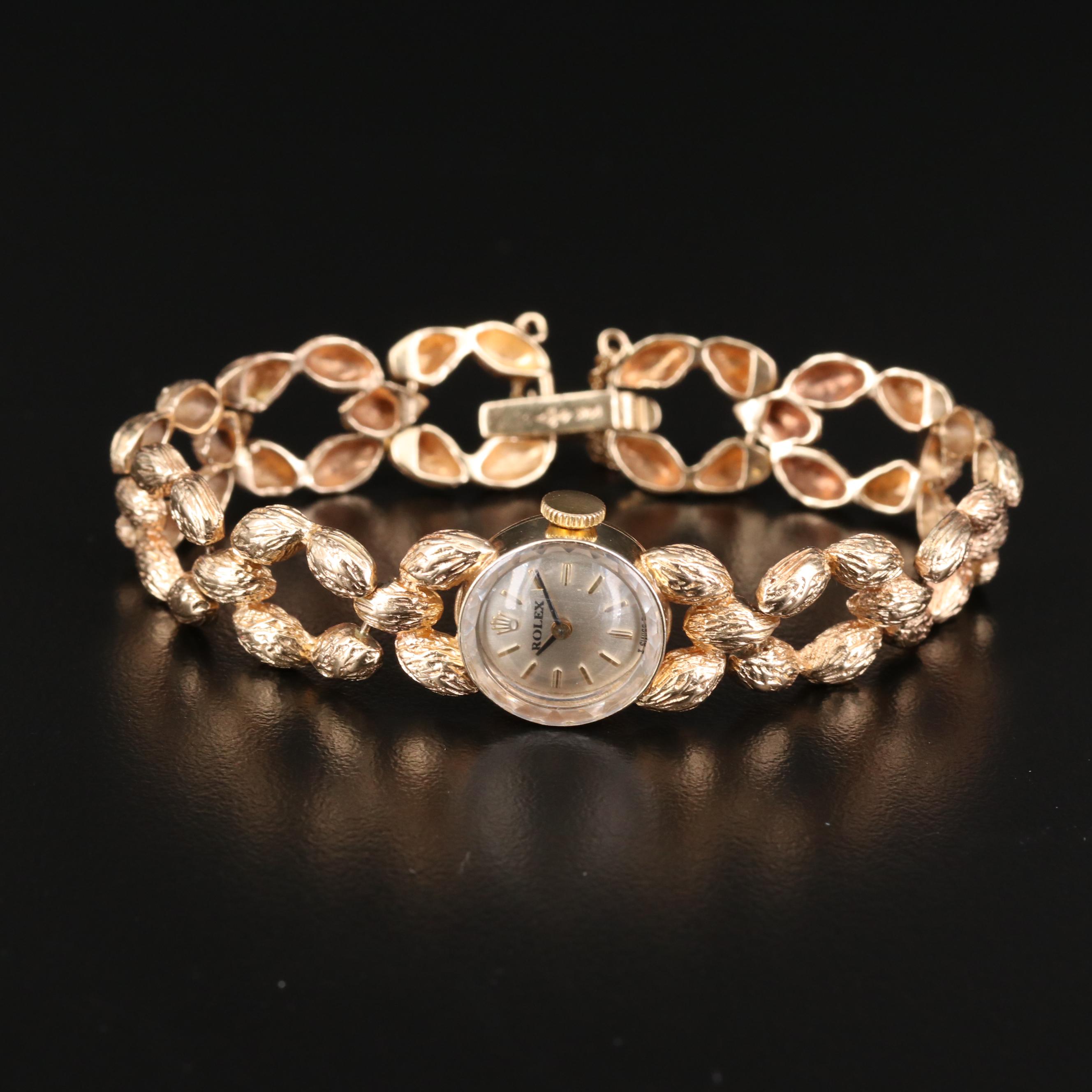 Vintage Rolex Cocktail 14K Gold Stem Wind Watch