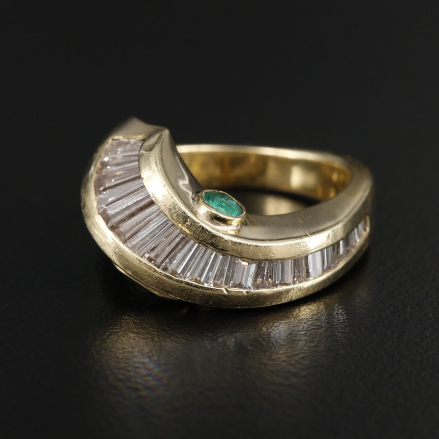 18K Yellow Gold Emerald and 1.55 CTW Diamond Ring