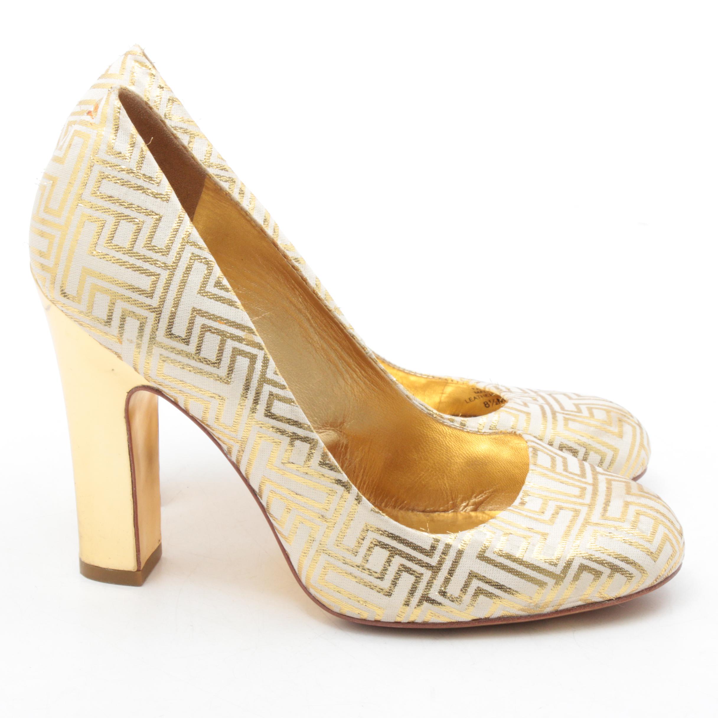 Tory Burch Colin Gold Metallic Round Toe Heels