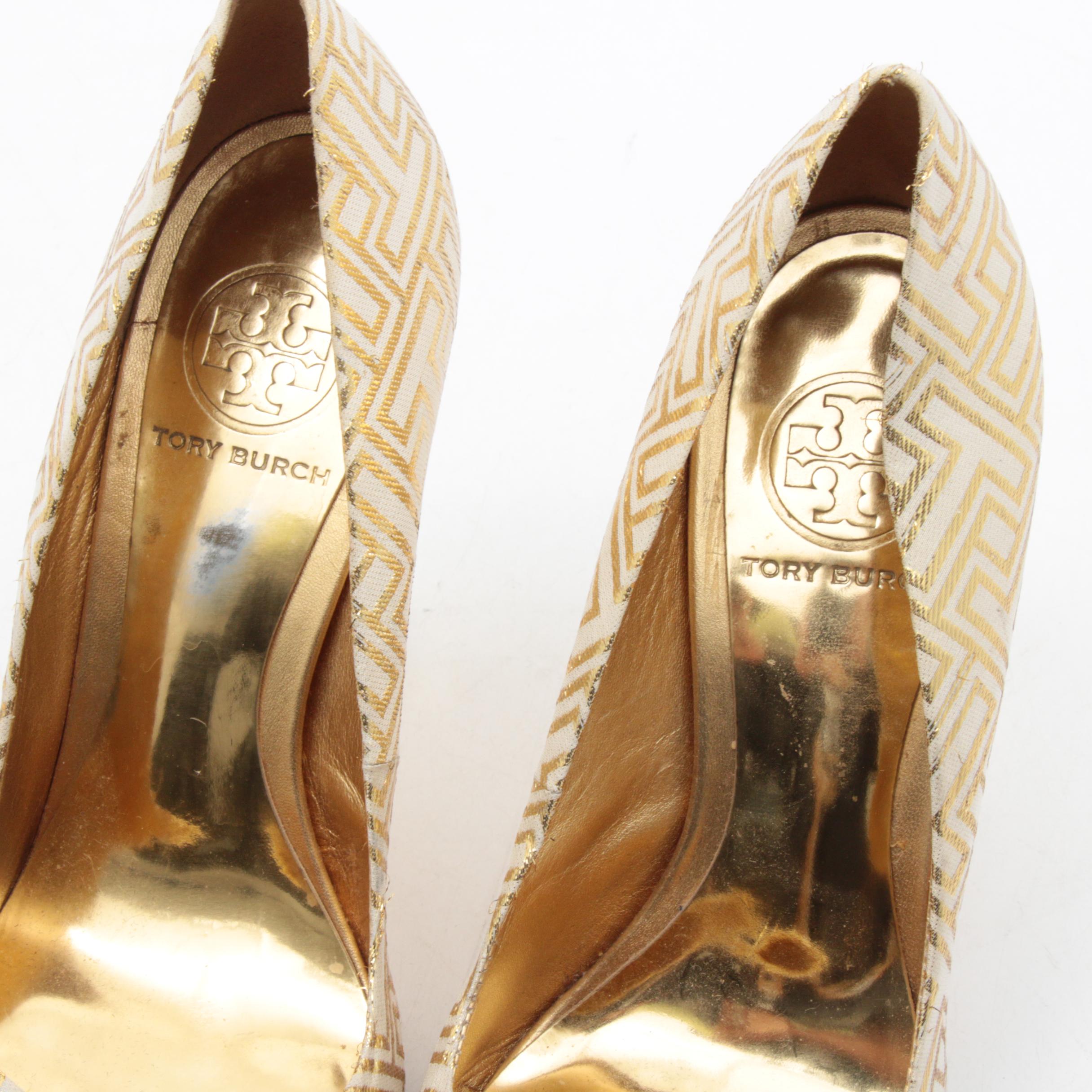 Tory Burch Colin Gold Metallic Round Toe Heels
