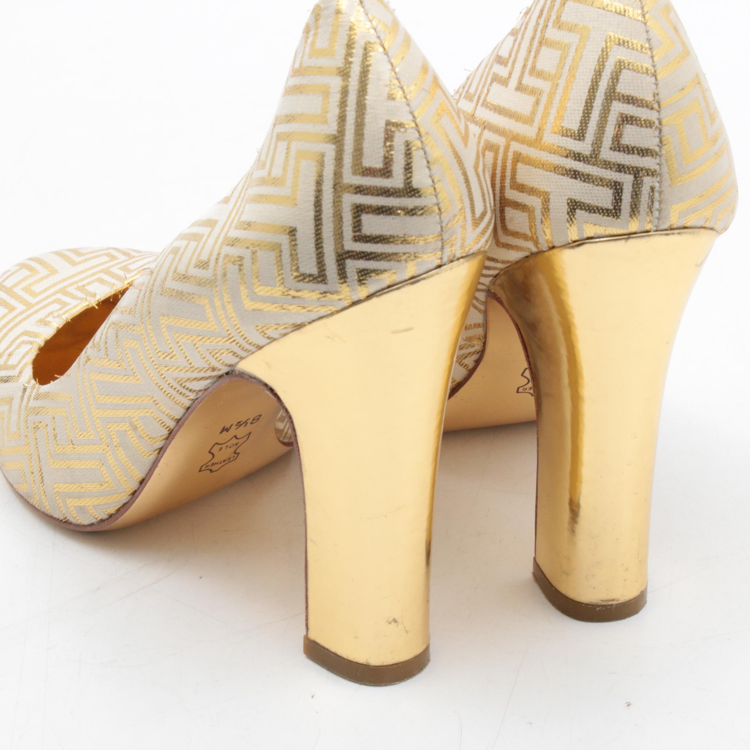 Tory Burch Colin Gold Metallic Round Toe Heels
