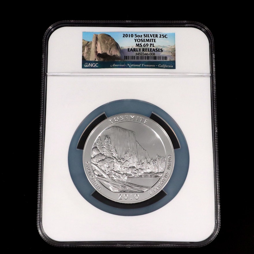 NGC Graded MS69 PL 2010 Yosemite America the Beautiful 5 Oz. Fine Silver Coin