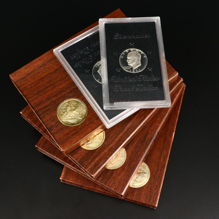 Six Eisenhower Proof Silver Dollars, 1971 to 1974