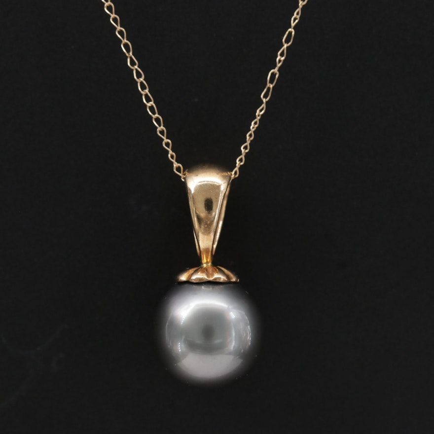 14K Pearl Solitaire Pendant Necklace