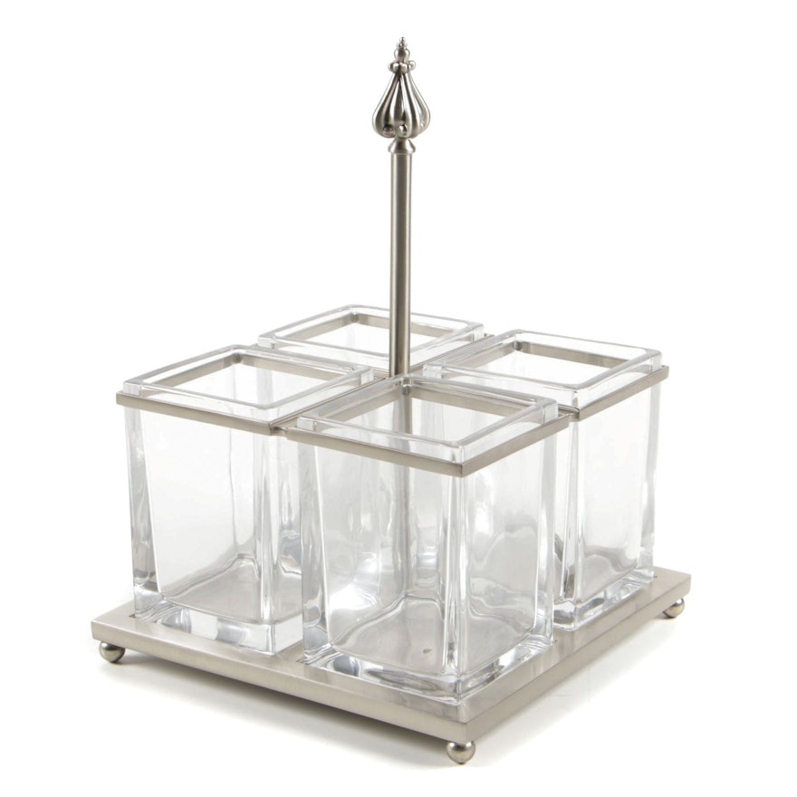 Contemporary Metal and Glass Decorative Quadrant Table Centerpiece