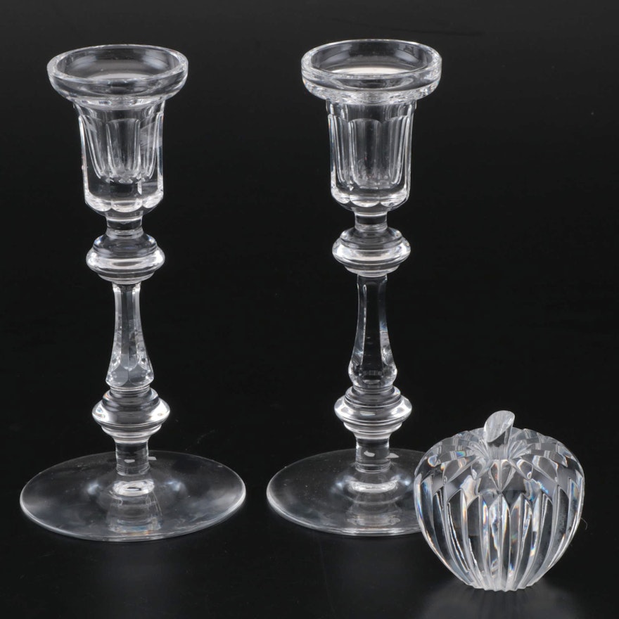 Waterford Crystal Candlesticks and Apple Paperwieght