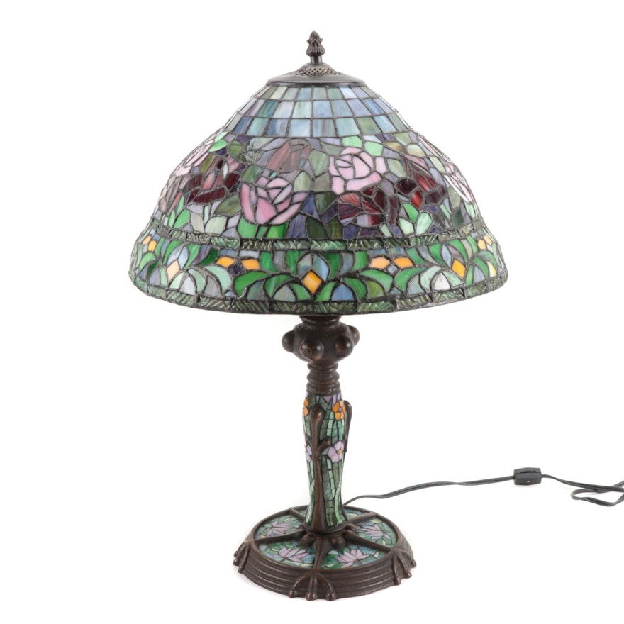 Art Nouveau Style Leaded Stained Glass Table Lamp