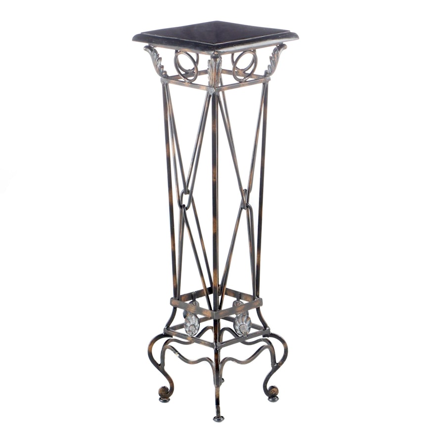 Neoclassical Style Wrought Metal and Marble Plant Stand, Late 20th Century