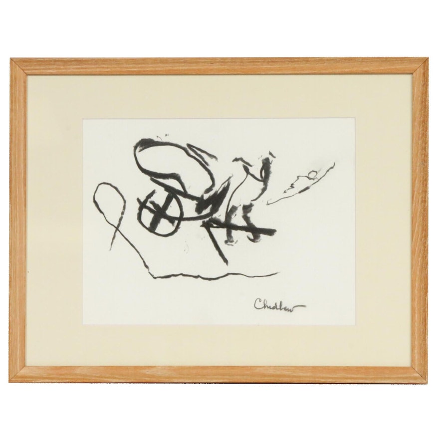 Paul Chidlaw Abstract Charcoal Drawing, Mid to Late 20th Century