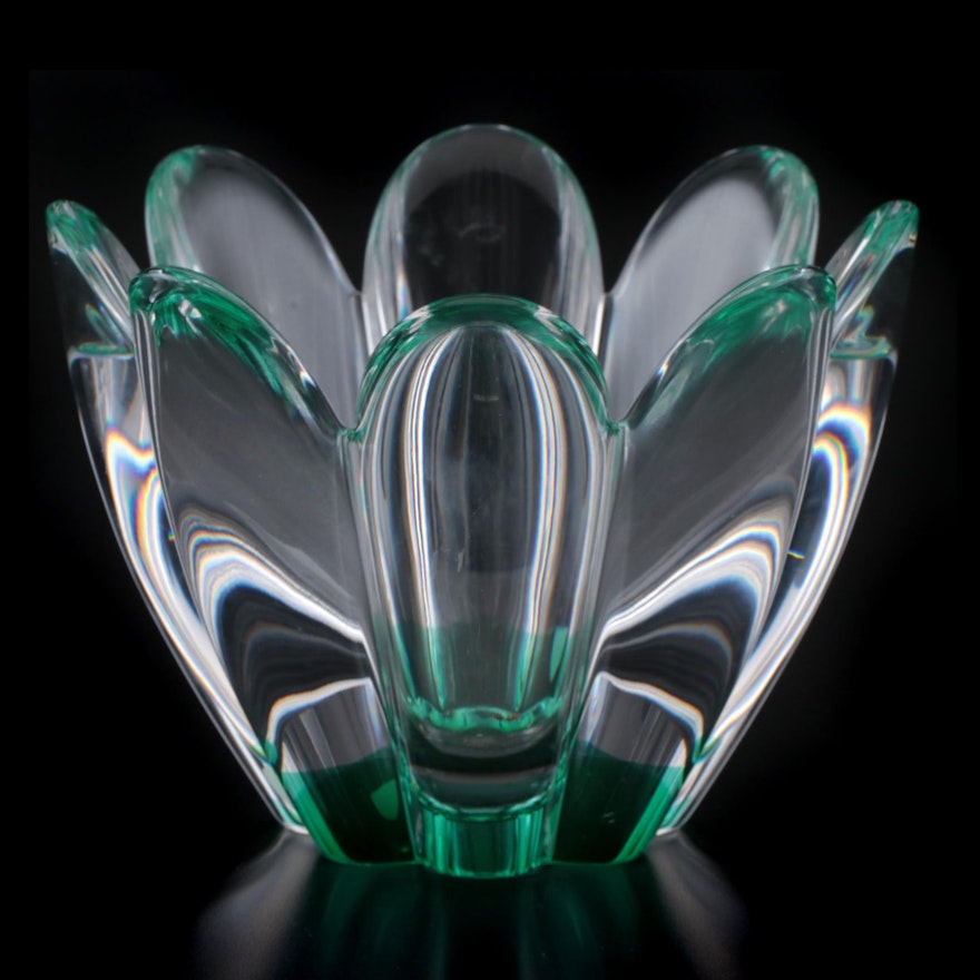 Orrefors Jan Johansson "Mayflower Green" Swedish Modern Crystal Bowl